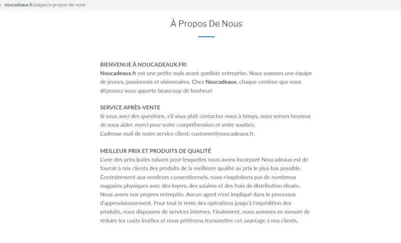 www.noucadeaux.fr, customer@noucadeaux.fr, Site internet frauduleux