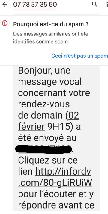 0778373550 | Sms Message Vocal | Arnaque Identité (Phishing)