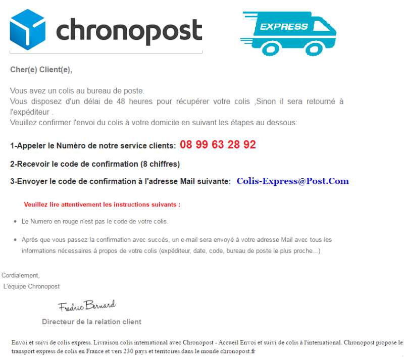 Colis-Chrono-Express@ | Chronopost | Autre arnaque | 4 commentaires