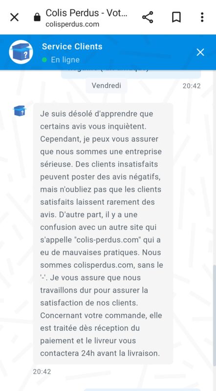 Avis Colis-perdus.com  Indice de confiance très faible : 8 % - 4