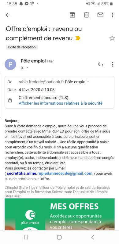 Secrettitia Mme Rupiedannececile Gmail Com Rabic Frederic Outlook Fr Arnaque Emploi 6 Commentaires