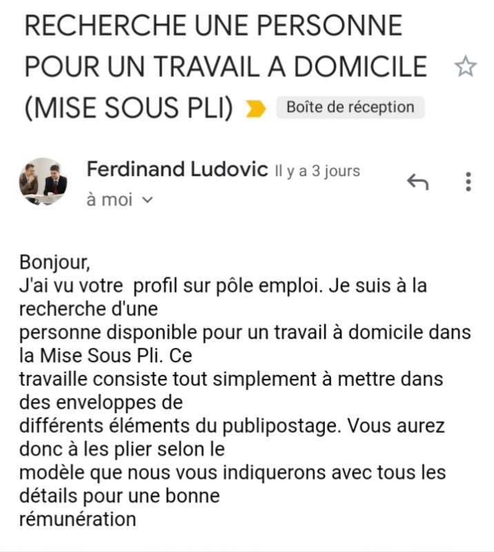 Ferdinandludovicc Gmail Com Ferdinand Ludovic Arnaque Emploi 3 Commentaires